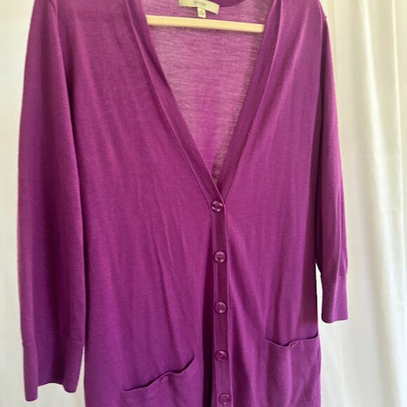 Sejour Women's Plus 3X Long V-neck Grape colored Cardigan - Picture 7 of 7